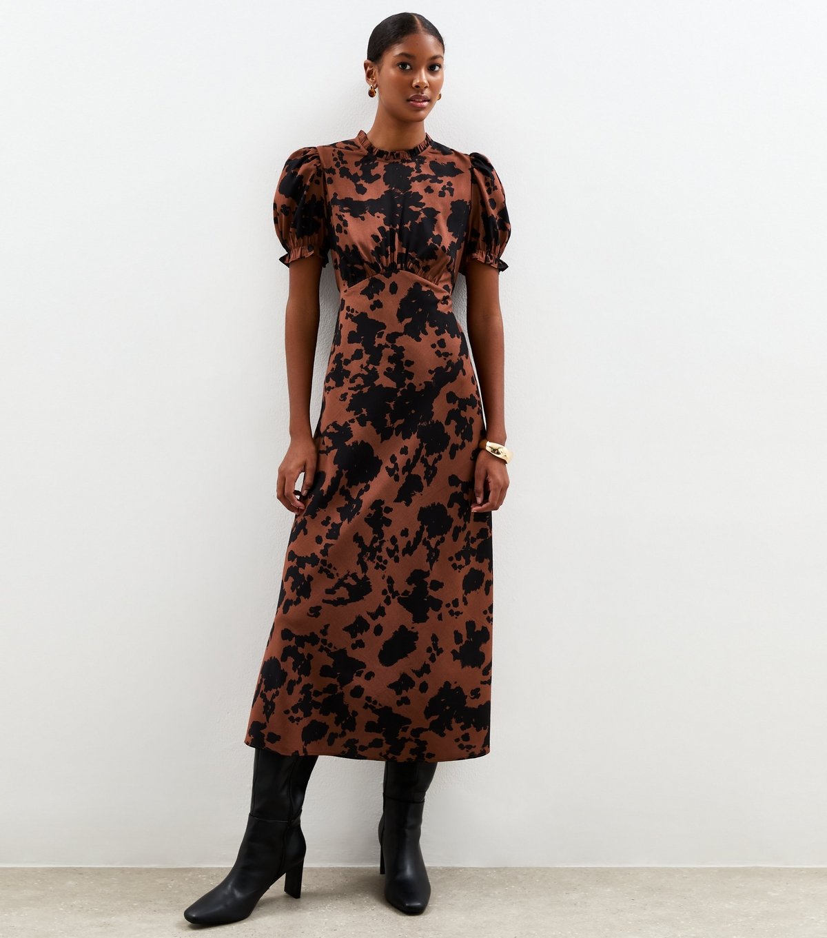 New Look Women's Brown Cow Print Crepe Short Sleeve Midi Dress New Look - 2