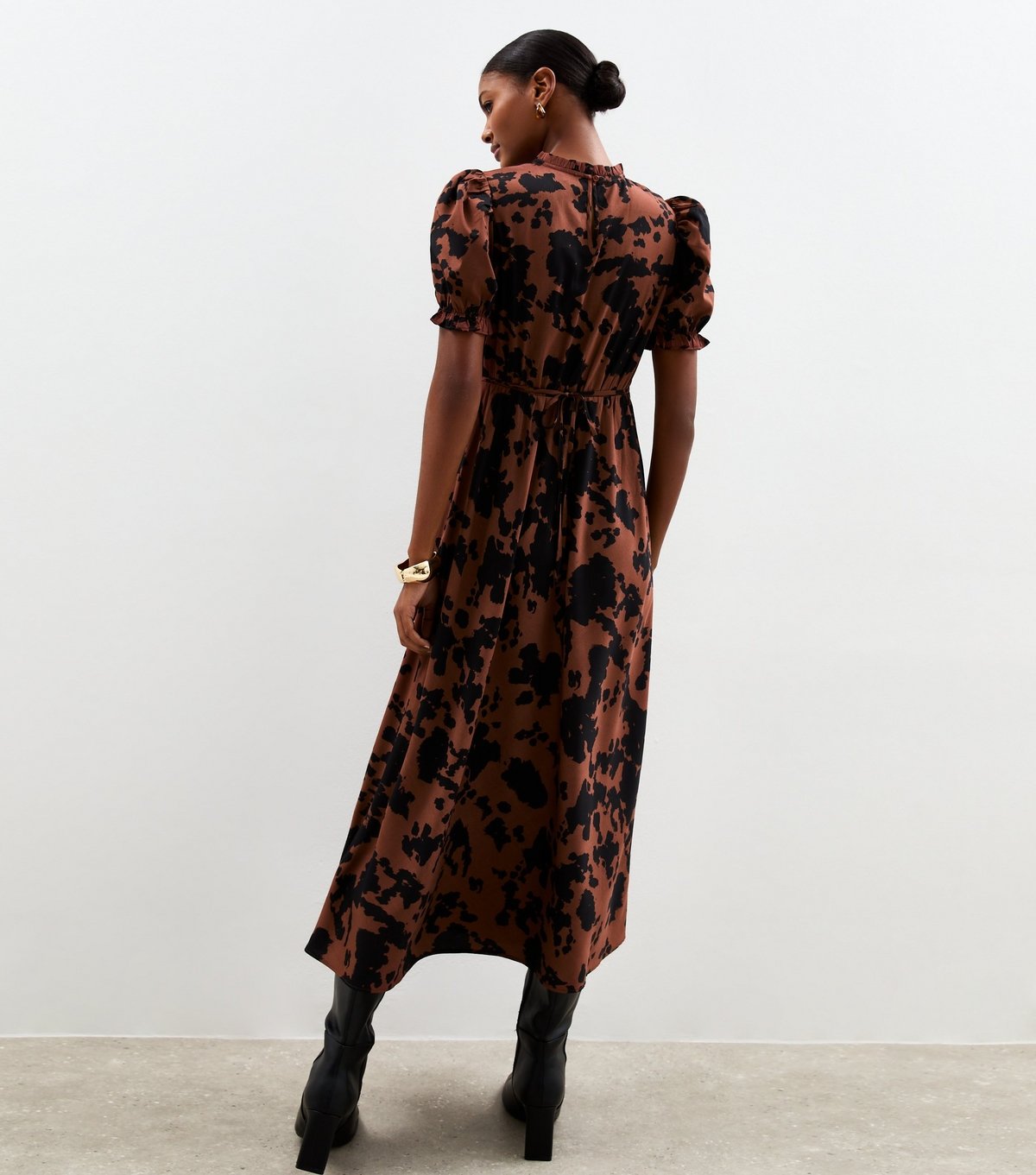 New Look Women's Brown Cow Print Crepe Short Sleeve Midi Dress New Look - 4