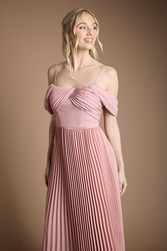 Coast Coast Women's Bardot Pleated Maxi Bridesmaid Dress in Antique Rose - 2