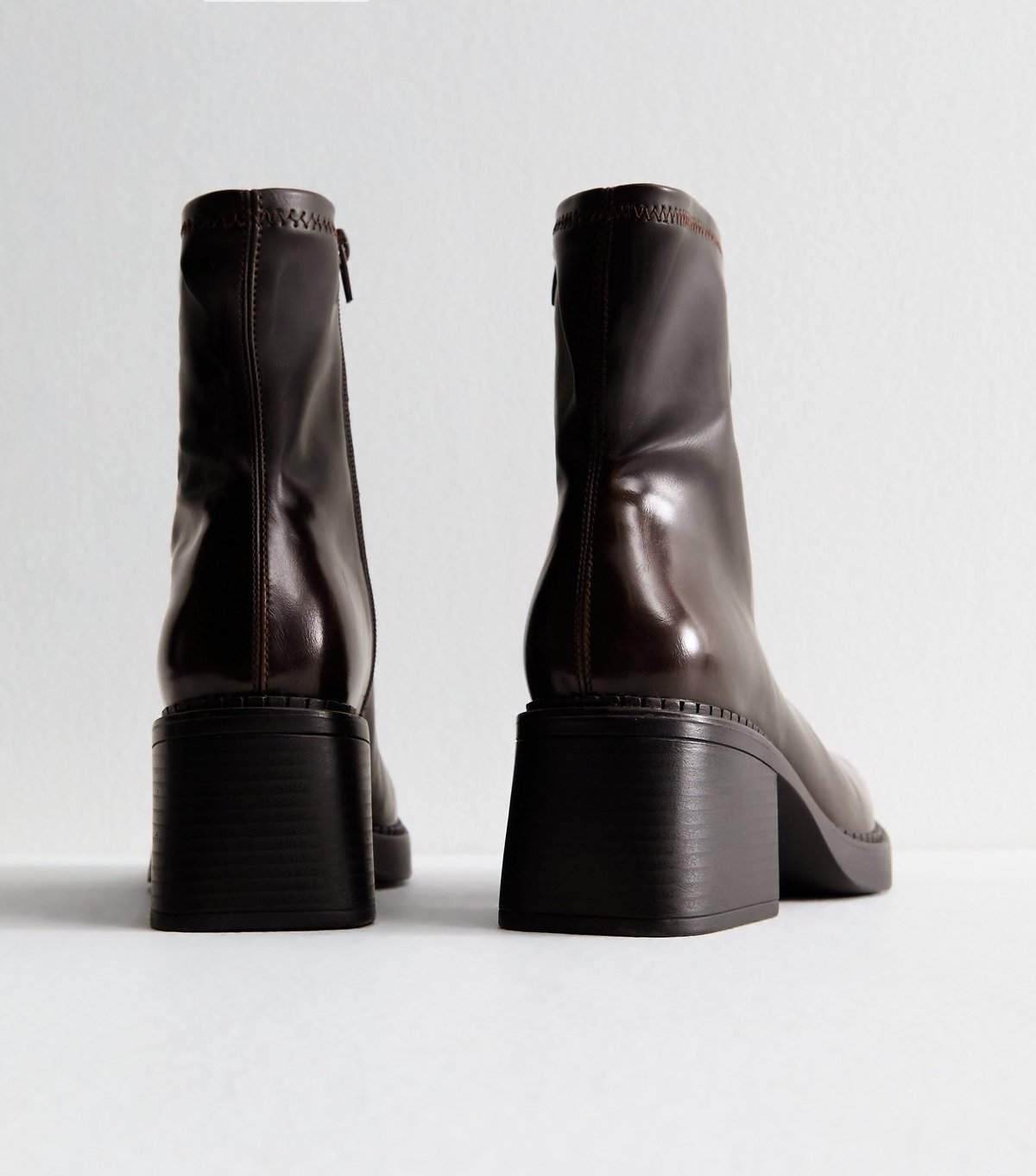 New Look Women's Brown Chunky Block Heel Ankle Boots Vegan New Look - 4