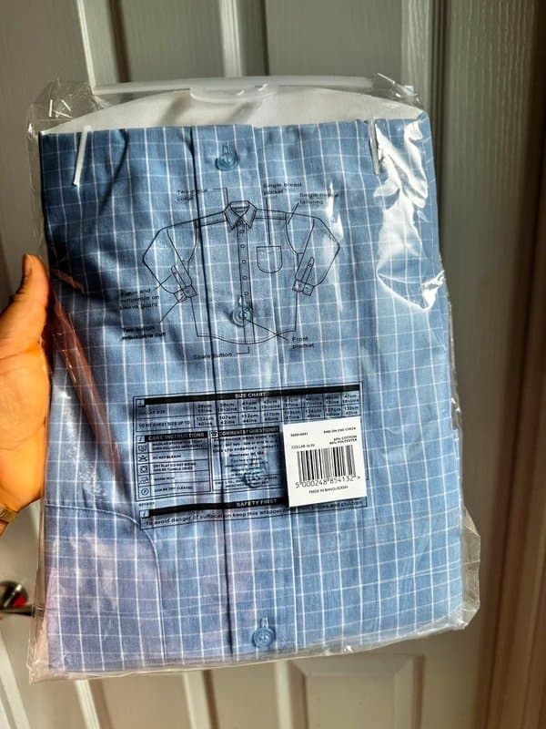 Award AWARD Light Blue Checkered Dress Shirt – 16” Collar (Medium)