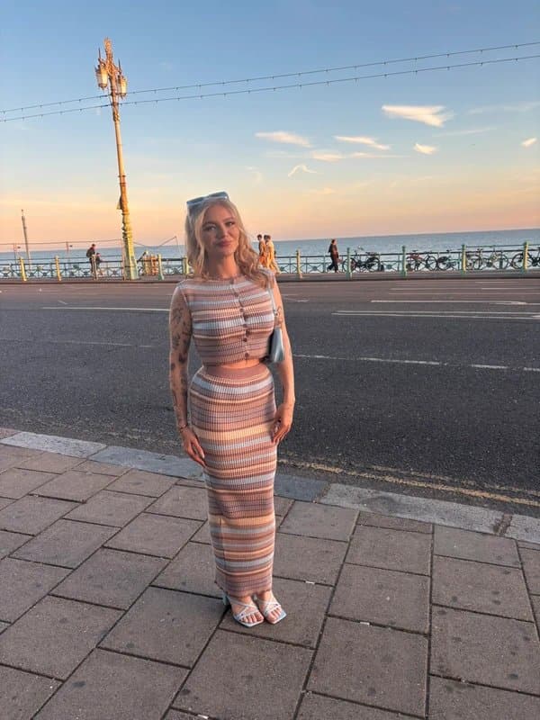 PrettyLittleThing Prettylittlething knitted striped maxi skirt and top