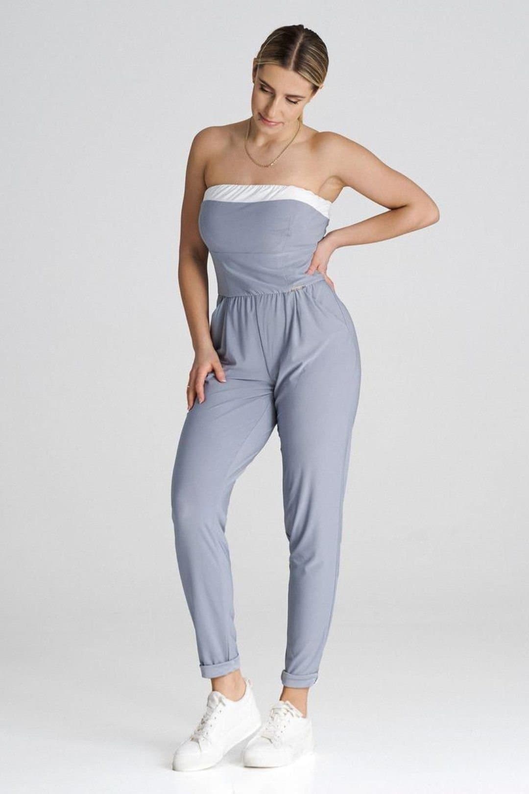 Love Lace Love Lace Women's Strapless Loose Classic Jumpsuit with Pleats in Grey