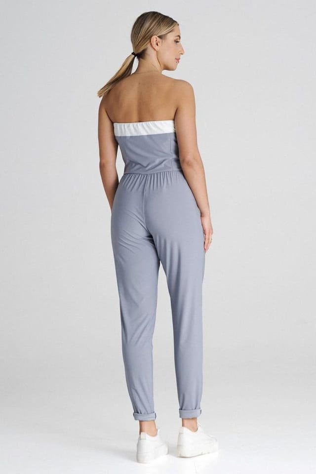 Love Lace Love Lace Women's Strapless Loose Classic Jumpsuit with Pleats in Grey - 2