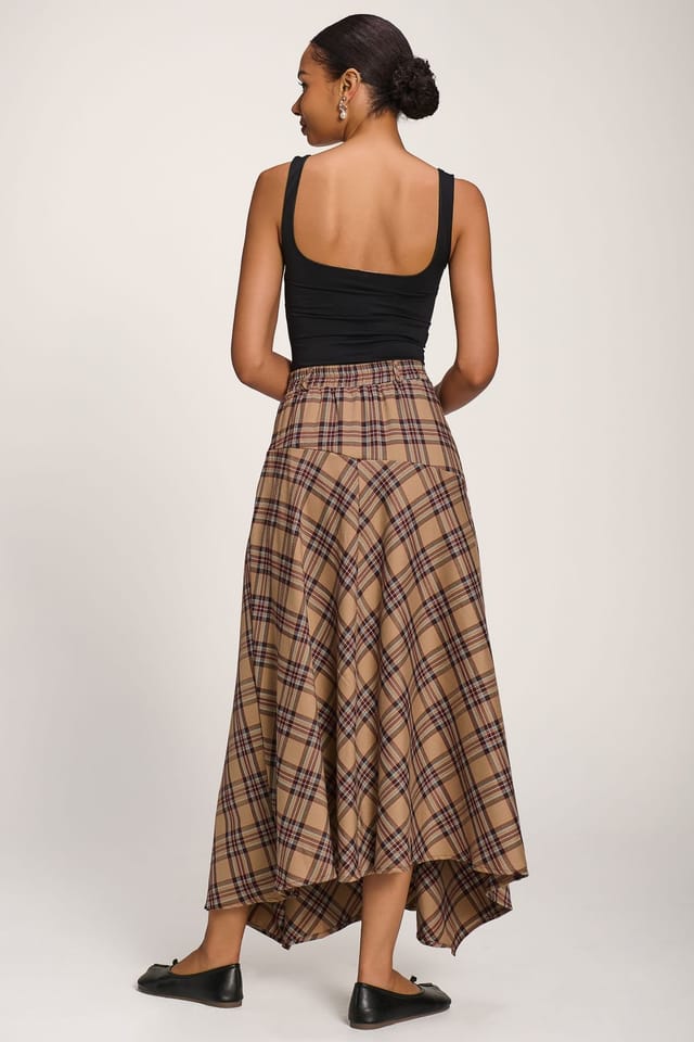Jolie Moi Jolie Moi Women's Check Asymmetric Woven Maxi Skirt - 2