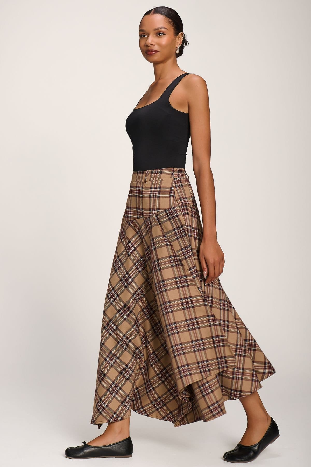 Jolie Moi Jolie Moi Women's Check Asymmetric Woven Maxi Skirt - 4