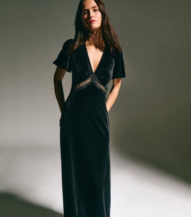 New Look Women's Black Velvet Lace Insert Midi Dress New Look - 3