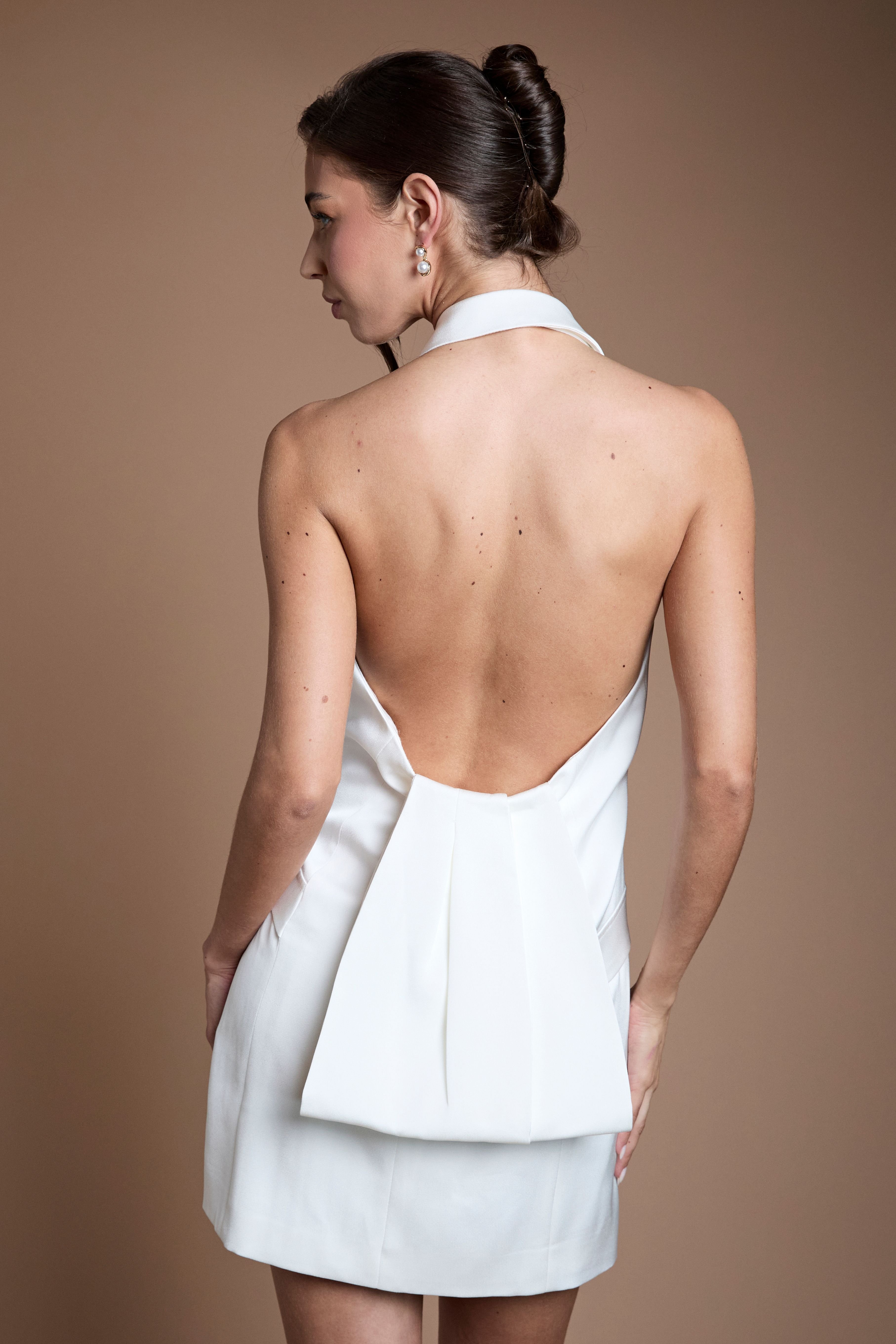 Coast Coast Women's Halter Tuxedo Mini Dress With Back Detail in Ivory - 3