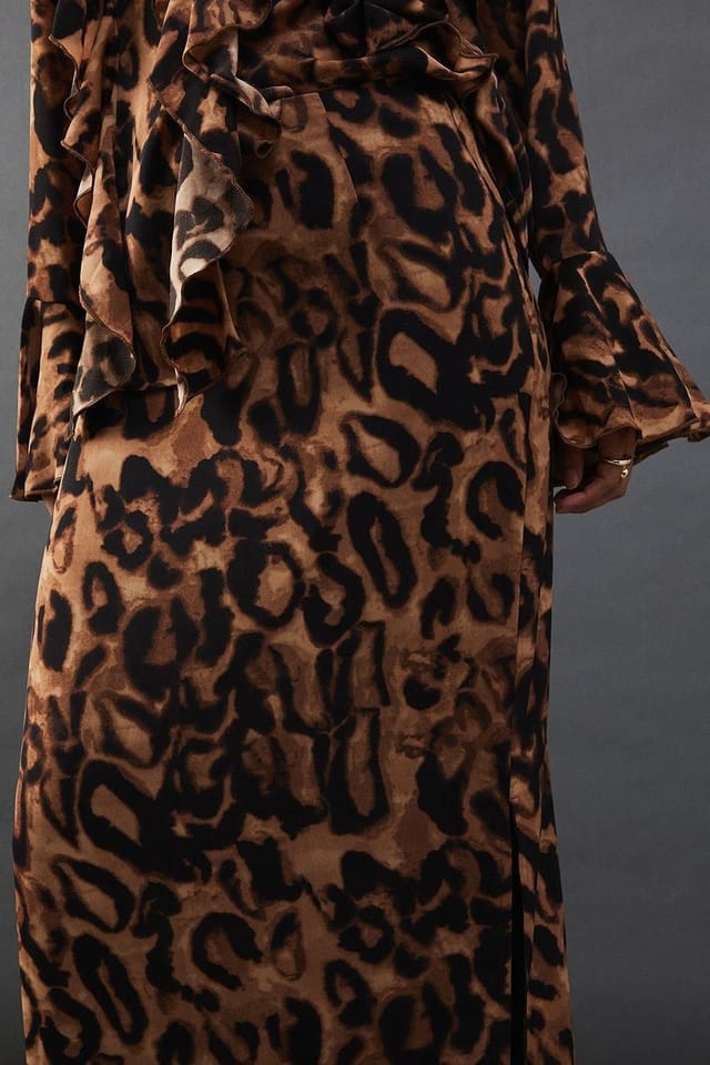 Warehouse Warehouse Women's Chiffon Column Maxi Skirt in Animal - 2
