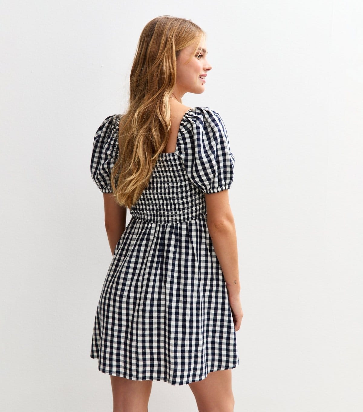 New Look Women's Navy Gingham Check Bow Applique Mini Dress New Look - 4