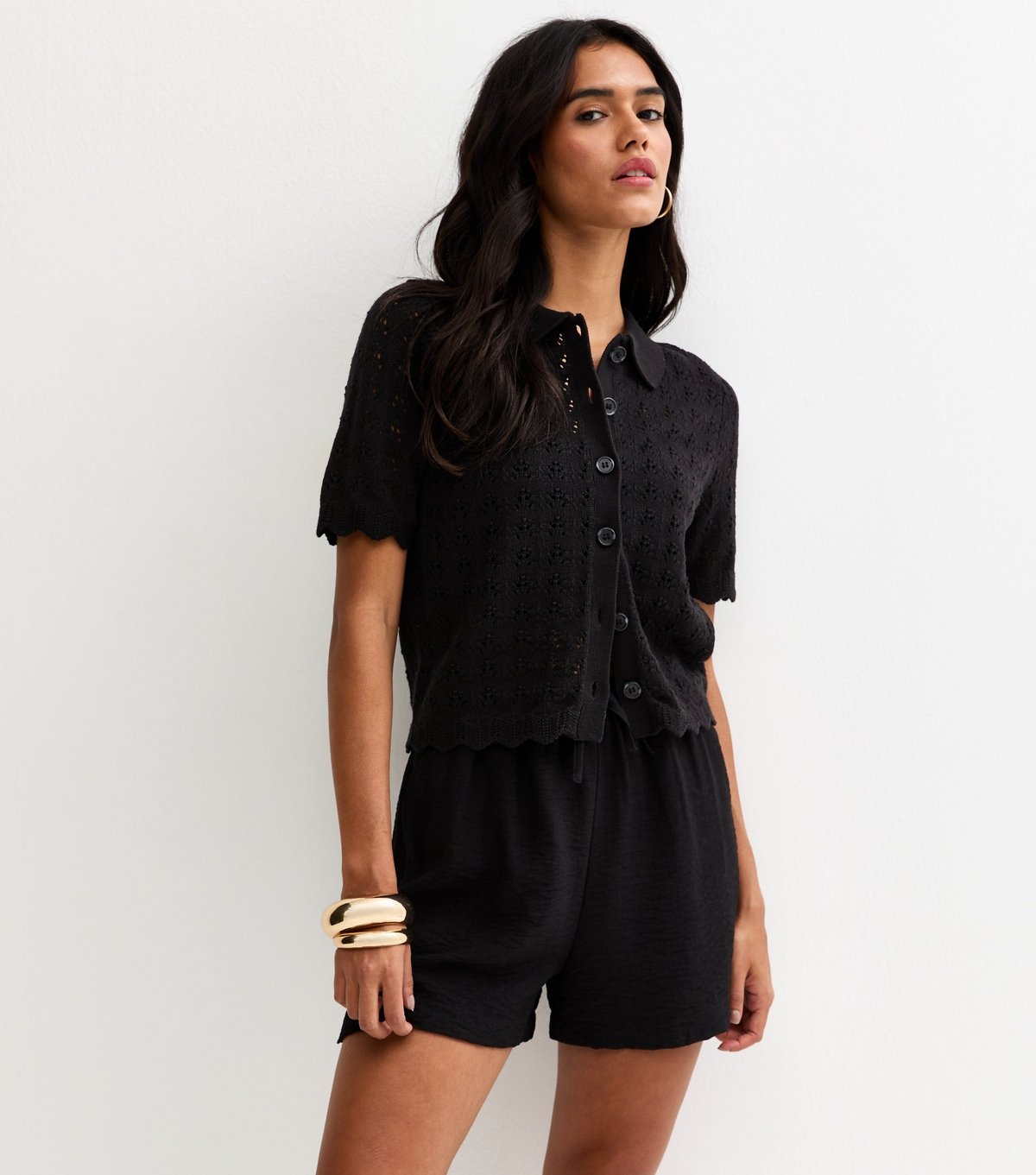 New Look Women's Black Woven Drawstring Shorts New Look - 1