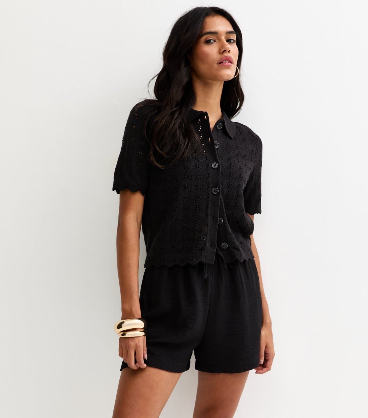 New Look Women's Black Woven Drawstring Shorts New Look