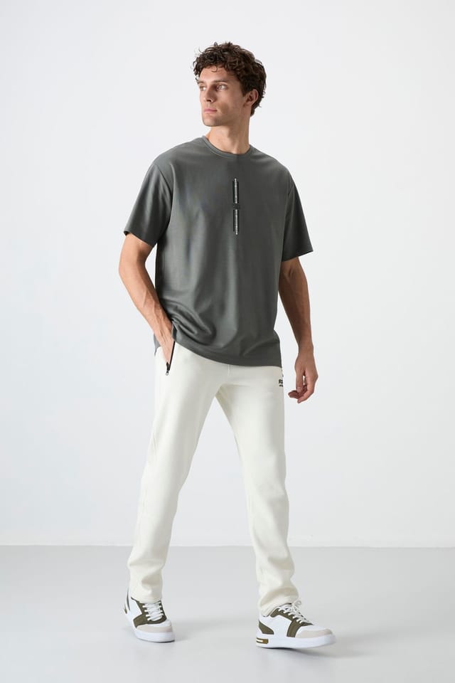 Tommy Life Tommy Life Men's Regular Fit Fleece Sweatpants in Off-White - 2