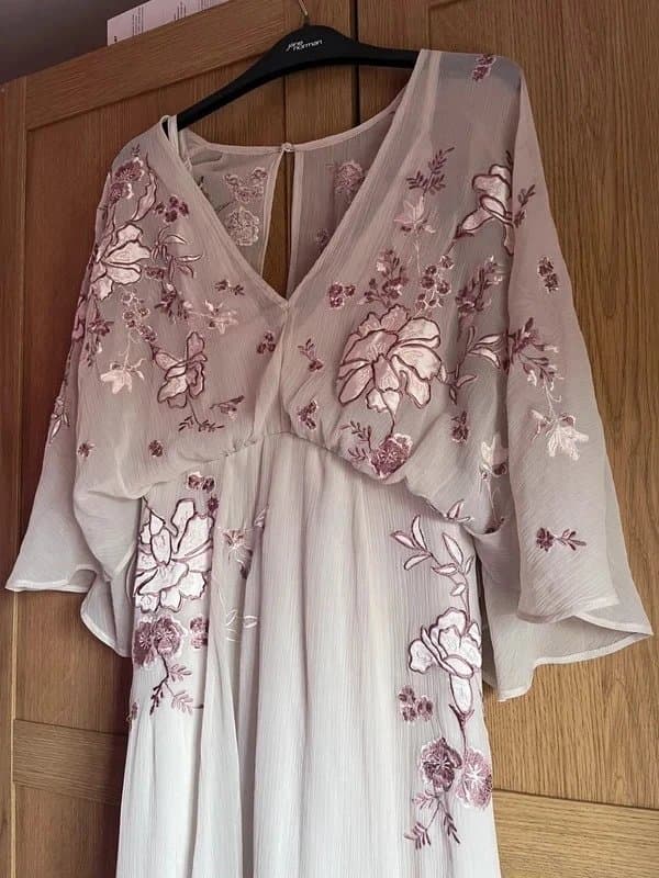 ASOS Design Tall Blouson embroidered maxi dress with cape back in cream