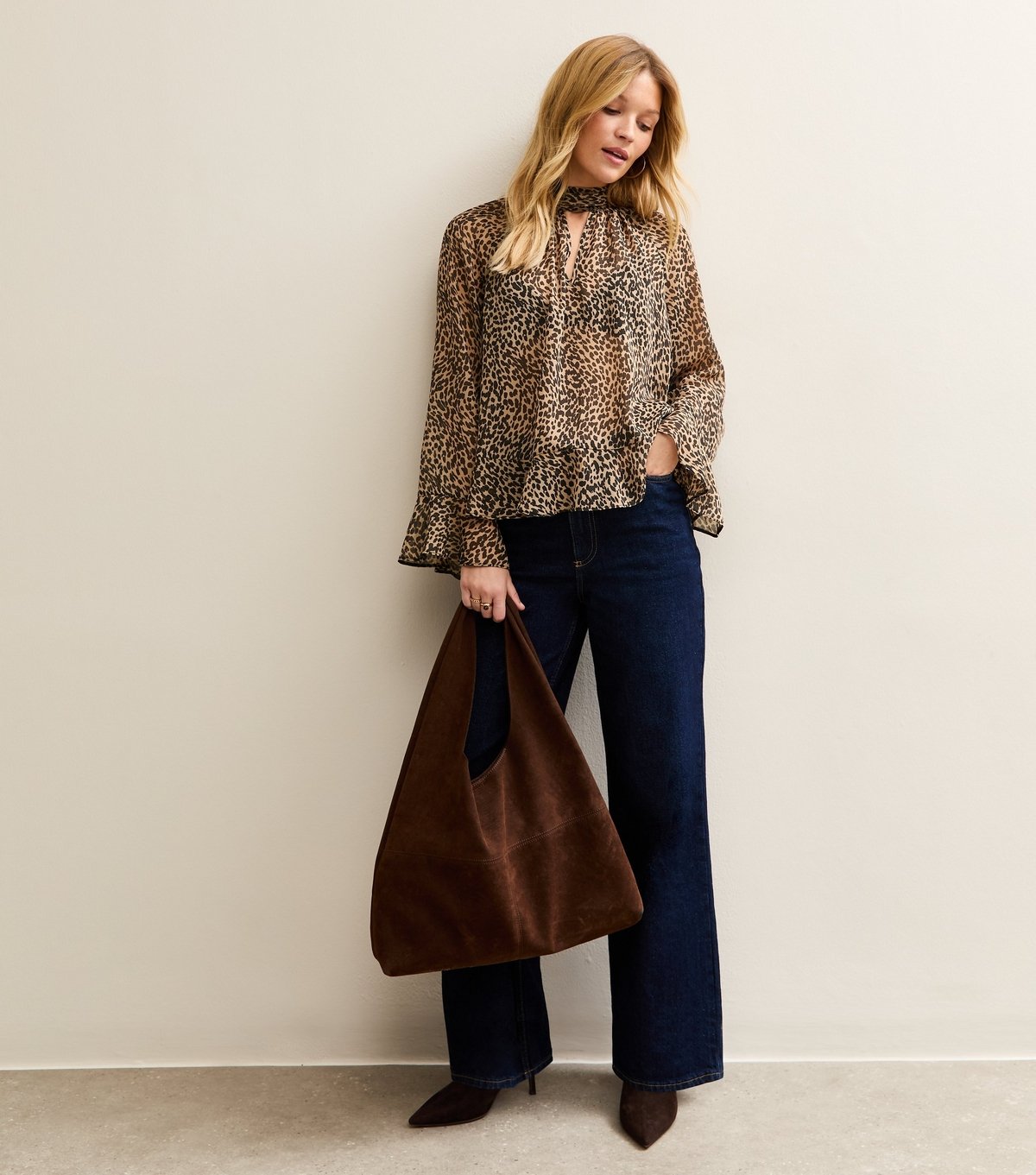 New Look Women's Brown Animal Print High Neck Keyhole Blouse New Look - 3