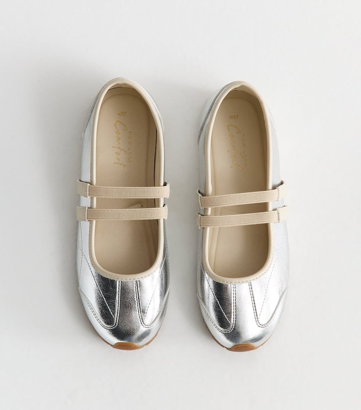 New Look Women's Silver Faux Leather Mary Jane Ballerina Trainers Vegan New Look