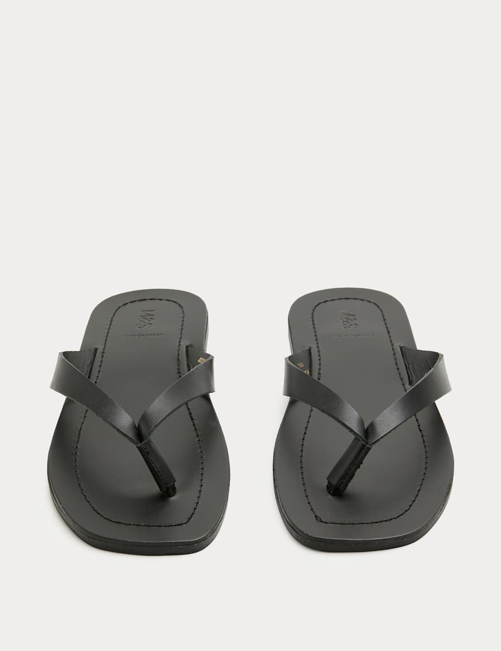 Marks & Spencer M&S Leather Flat Square Toe Flip Flops Black