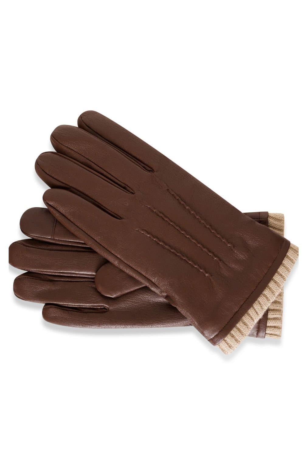 Barneys Originals Barneys Originals Brown Leather Gloves with Cream Cuff