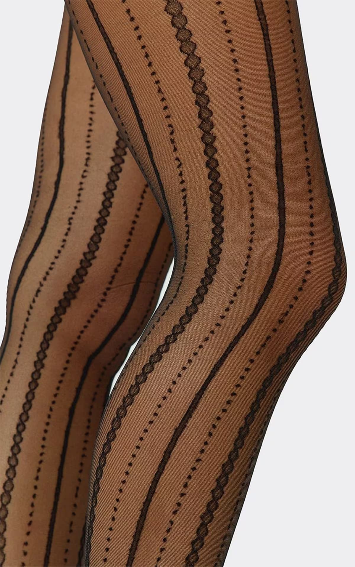 EGO Multi Line Detail Tights In Black Mesh, Women's Size UK 0