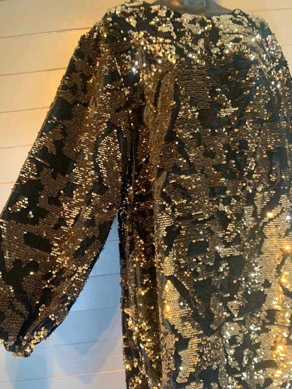 Monsoon Monsoon Gold Reversible Sequin Velvet Dress RRP £99 Size 22 BNWT