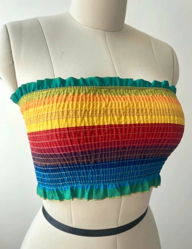 Summer Strapless shirred rainbow bandeau top