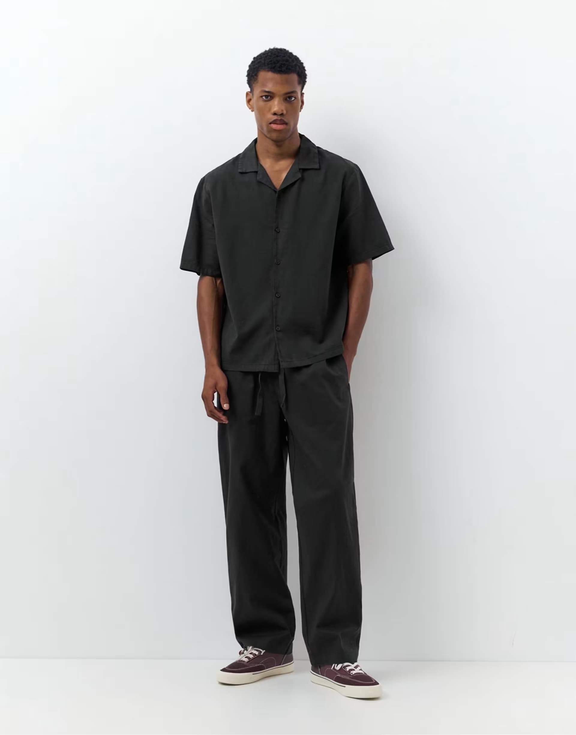 ASOS Pull&Bear linen blend jogger trousers in black