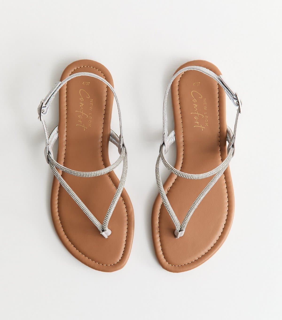 New Look Women's Silver Embellished Toe Post Sandals New Look