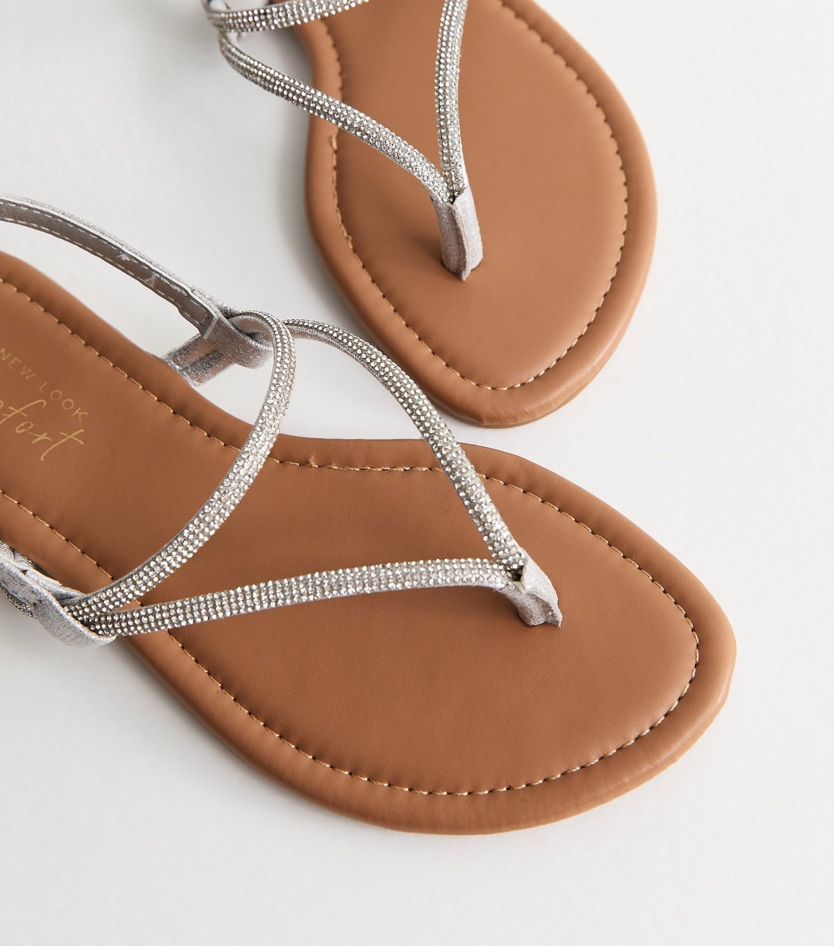New Look Women's Silver Embellished Toe Post Sandals New Look - 3