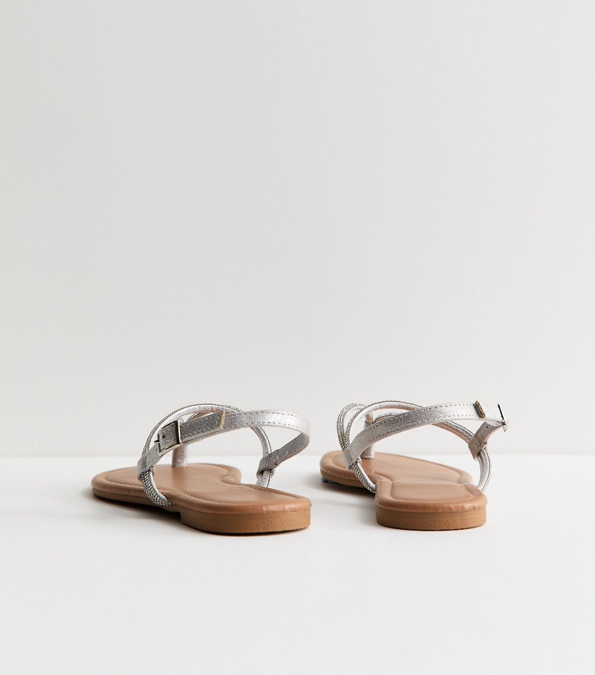New Look Women's Silver Embellished Toe Post Sandals New Look - 4