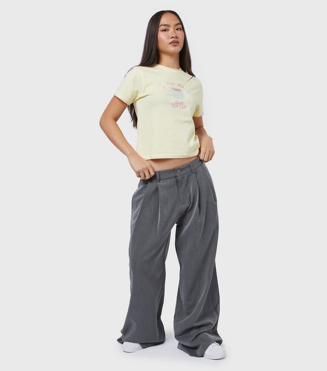 Skinnydip Women's Bright Yellow Fill Your Own Tea Cup Baby Tee T-shirt Skinnydip New Look - 2
