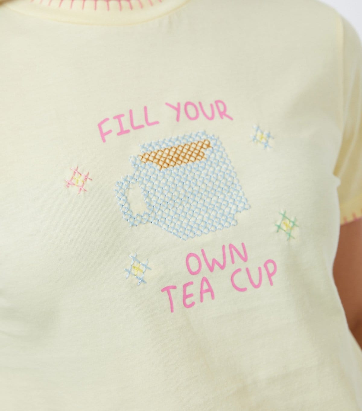 Skinnydip Women's Bright Yellow Fill Your Own Tea Cup Baby Tee T-shirt Skinnydip New Look - 4