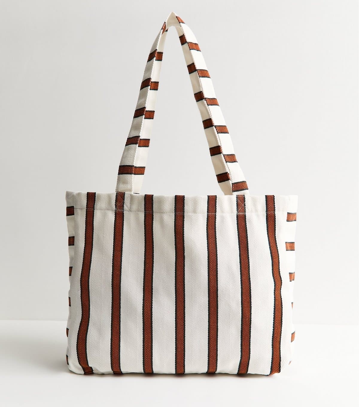 New Look Brown Stripe Print Canvas Tote Bag New Look