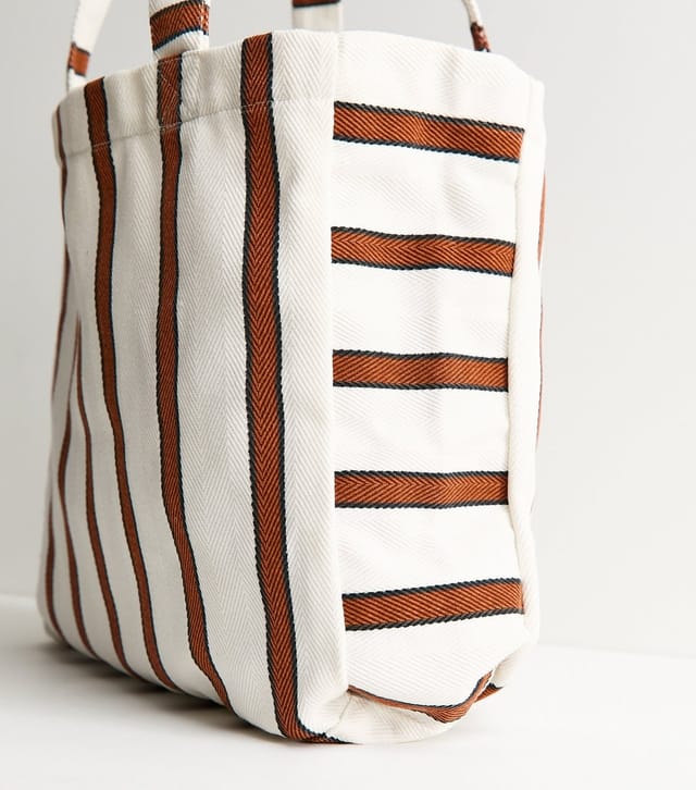 New Look Brown Stripe Print Canvas Tote Bag New Look - 3