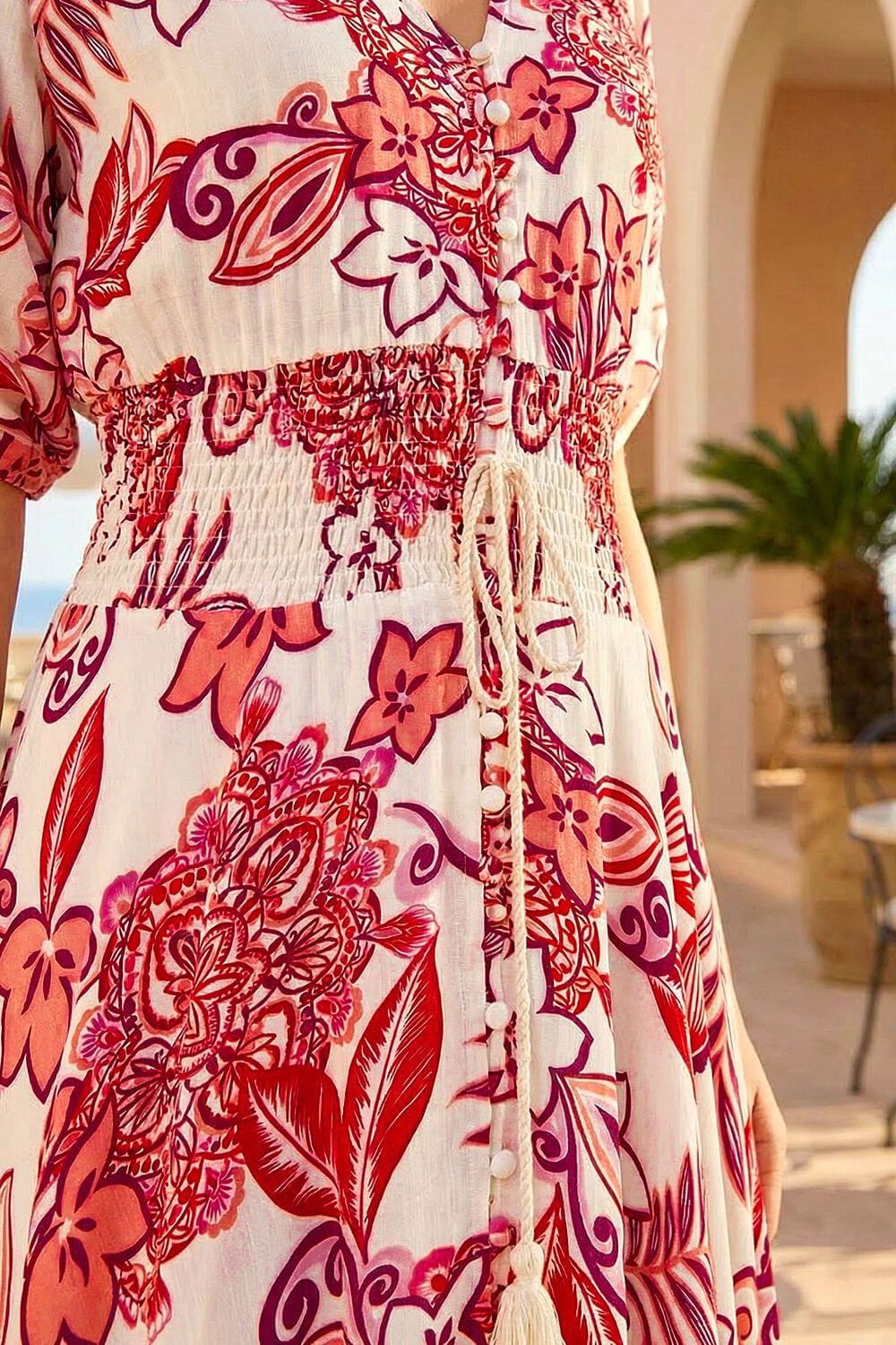 Dusk Dusk Women's Boho Floral Print V-Neck Maxi Dress in Red - 4