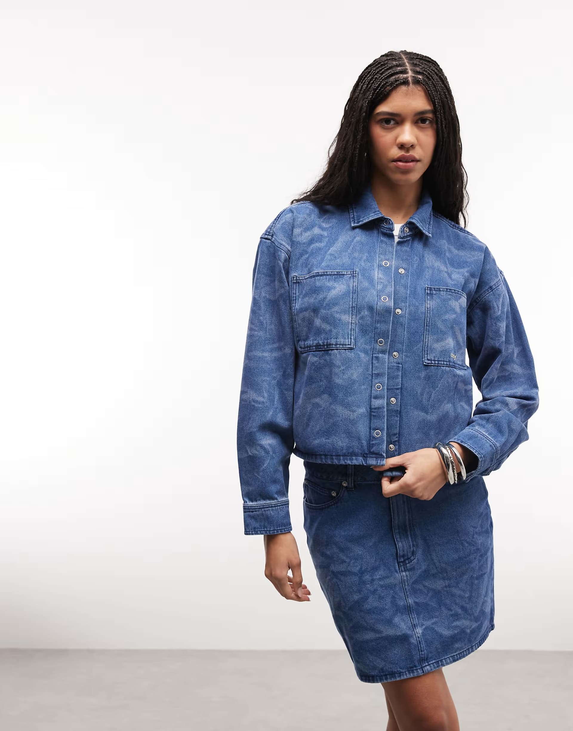 ASOS Obey trinity wrinkle denim shirt co-ord in mid wash blue