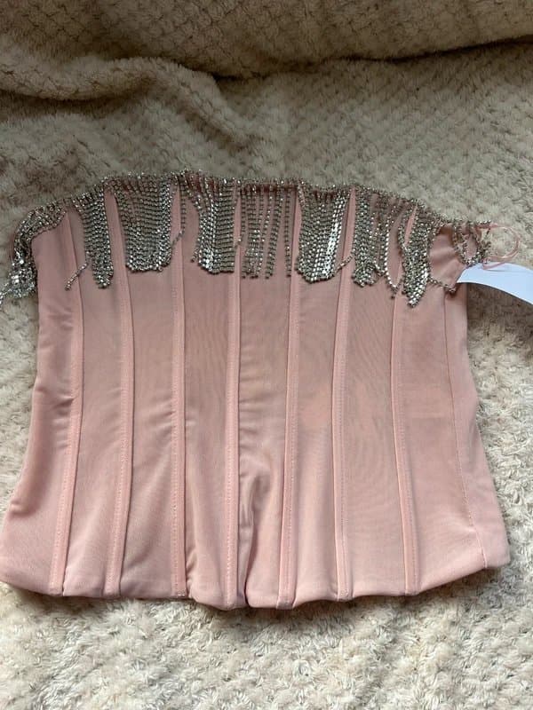 Bershka Bershka corset diamonte droplet top. Peach in colour. Boned.