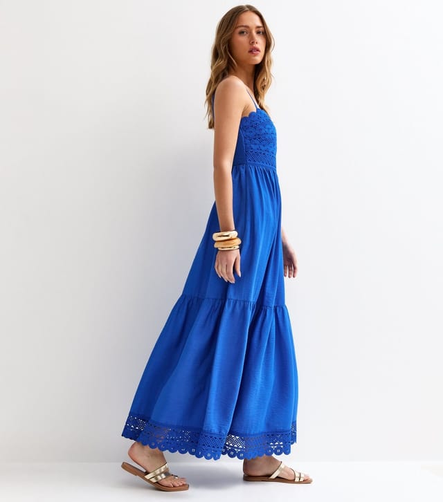 New Look Women's Blue Crochet Panel Beach Maxi Dress New Look - 3