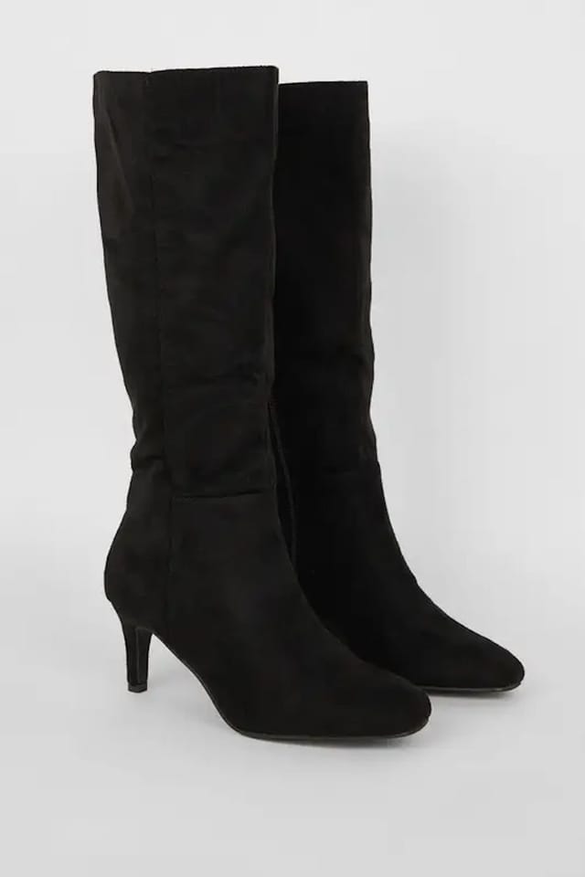 Down To Earth Down To Earth Women's Knee-High Heeled Boots - Suede Stretch Long Boots with Stiletto Heel in Black - 2