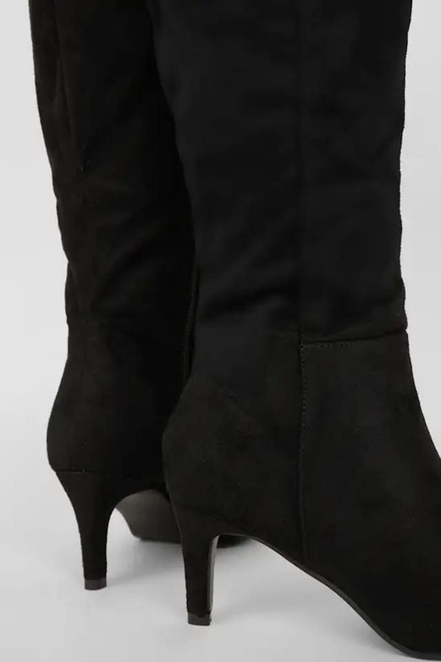 Down To Earth Down To Earth Women's Knee-High Heeled Boots - Suede Stretch Long Boots with Stiletto Heel in Black - 3