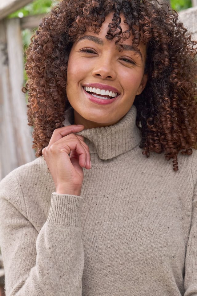 WoolOvers WoolOvers Women's 100% Wool Polo Neck Jumper in Camel - 2