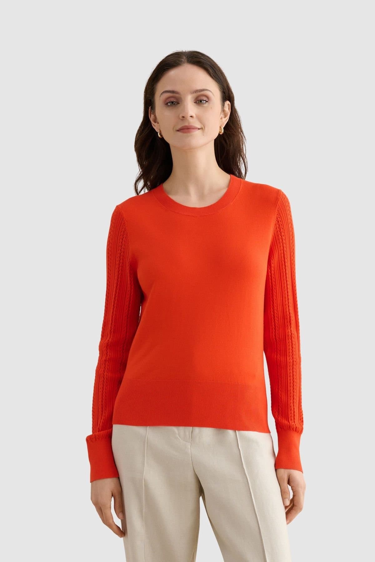Hobbs London Hobbs London Women's Dianna Textured Sleeve Sweater in Burnt Orange