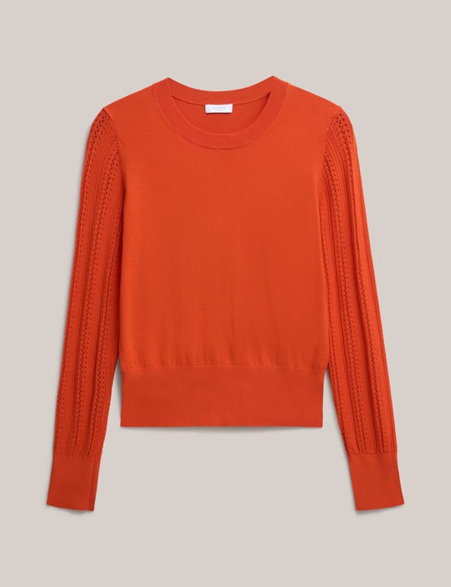 Hobbs London Hobbs London Women's Dianna Textured Sleeve Sweater in Burnt Orange - 2