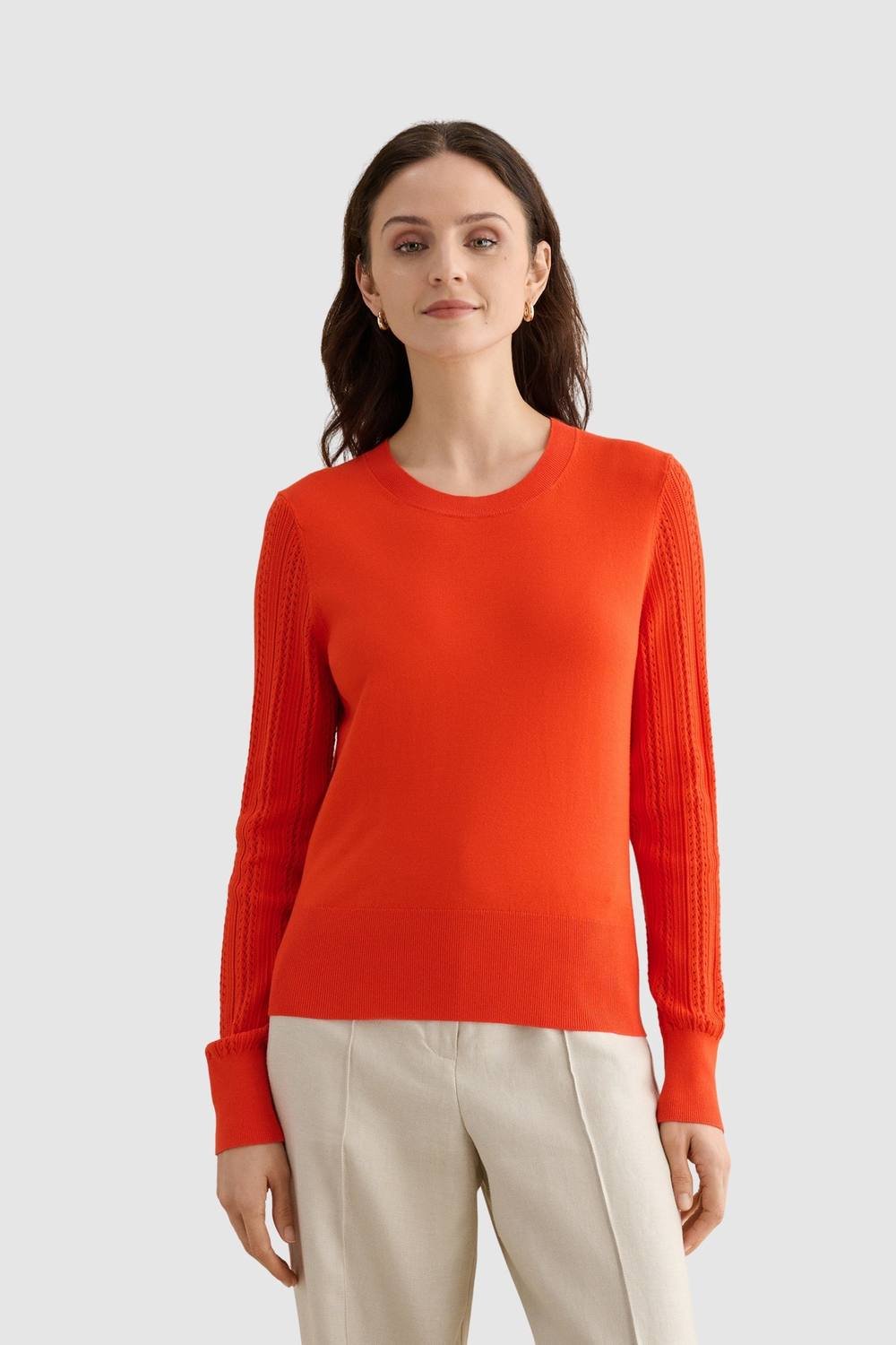 Hobbs London Hobbs London Women's Dianna Textured Sleeve Sweater in Burnt Orange - 3