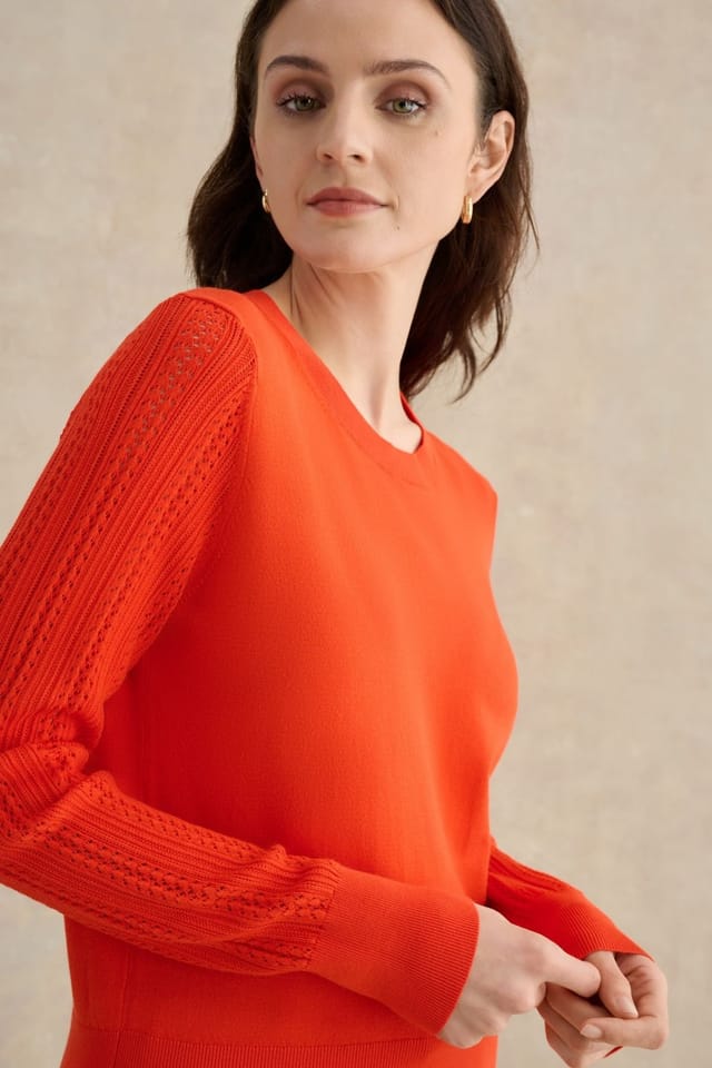 Hobbs London Hobbs London Women's Dianna Textured Sleeve Sweater in Burnt Orange - 3