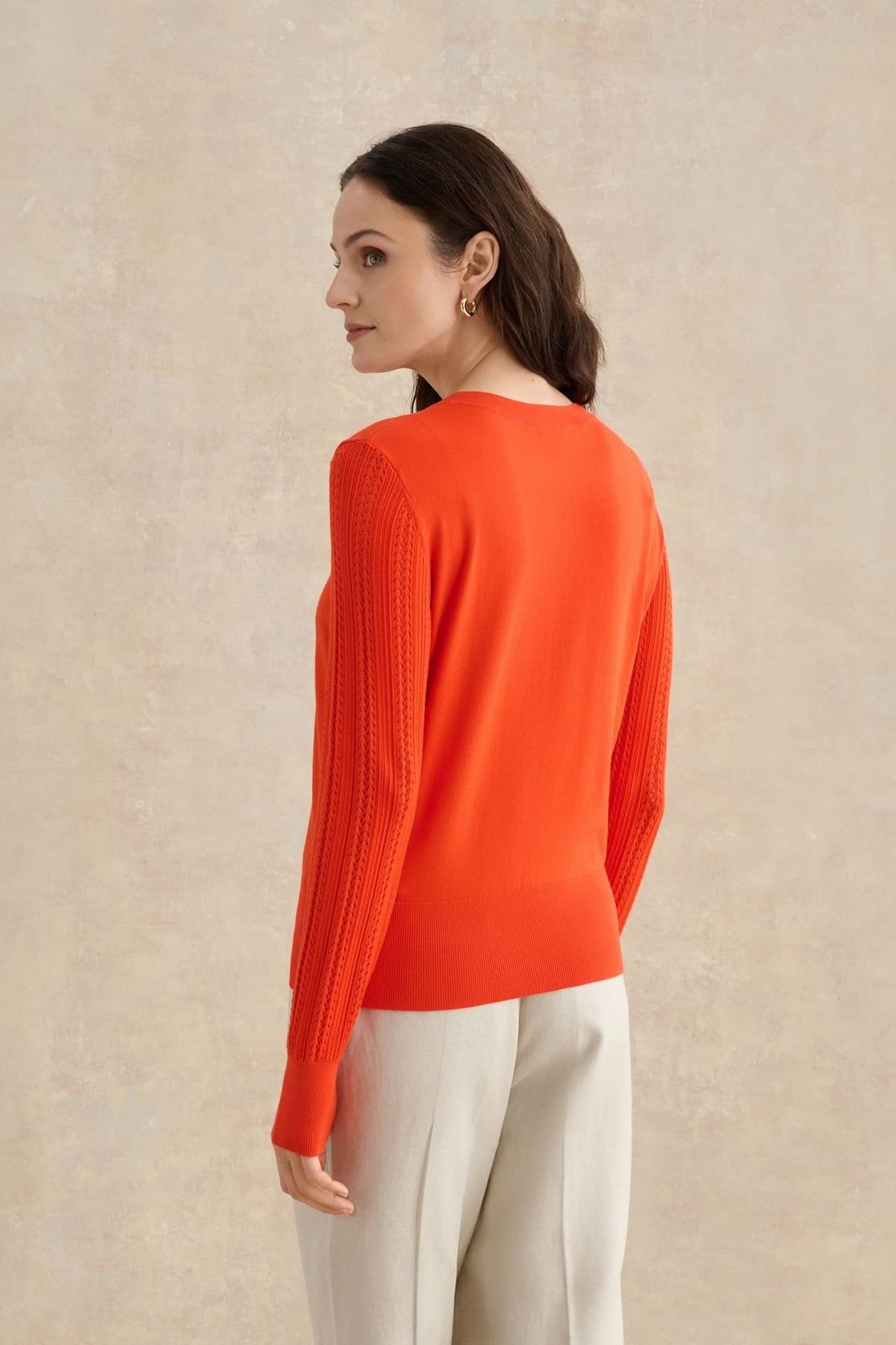 Hobbs London Hobbs London Women's Dianna Textured Sleeve Sweater in Burnt Orange - 4