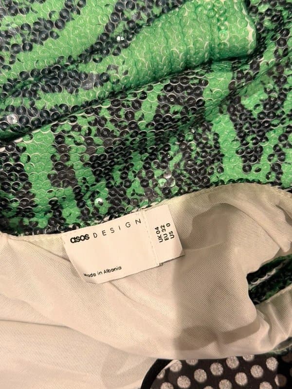 ASOS Design Size 4  Asos design Green & Black Sequin Zebra Mini Dress NWT