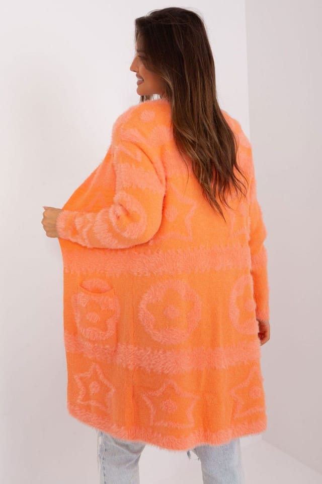 Love Lace Love Lace Women's Unbuttoned Textured Long Sleeve Cardigan in Orange - 3