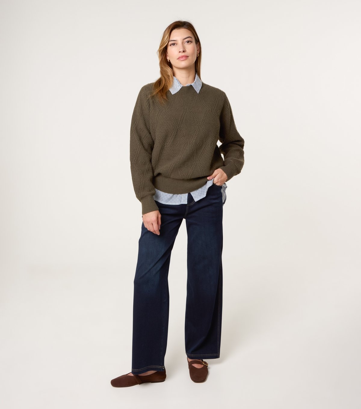 Blue Vanilla Women's Khaki Argyle Texture Jumper Blue Vanilla New Look - 2