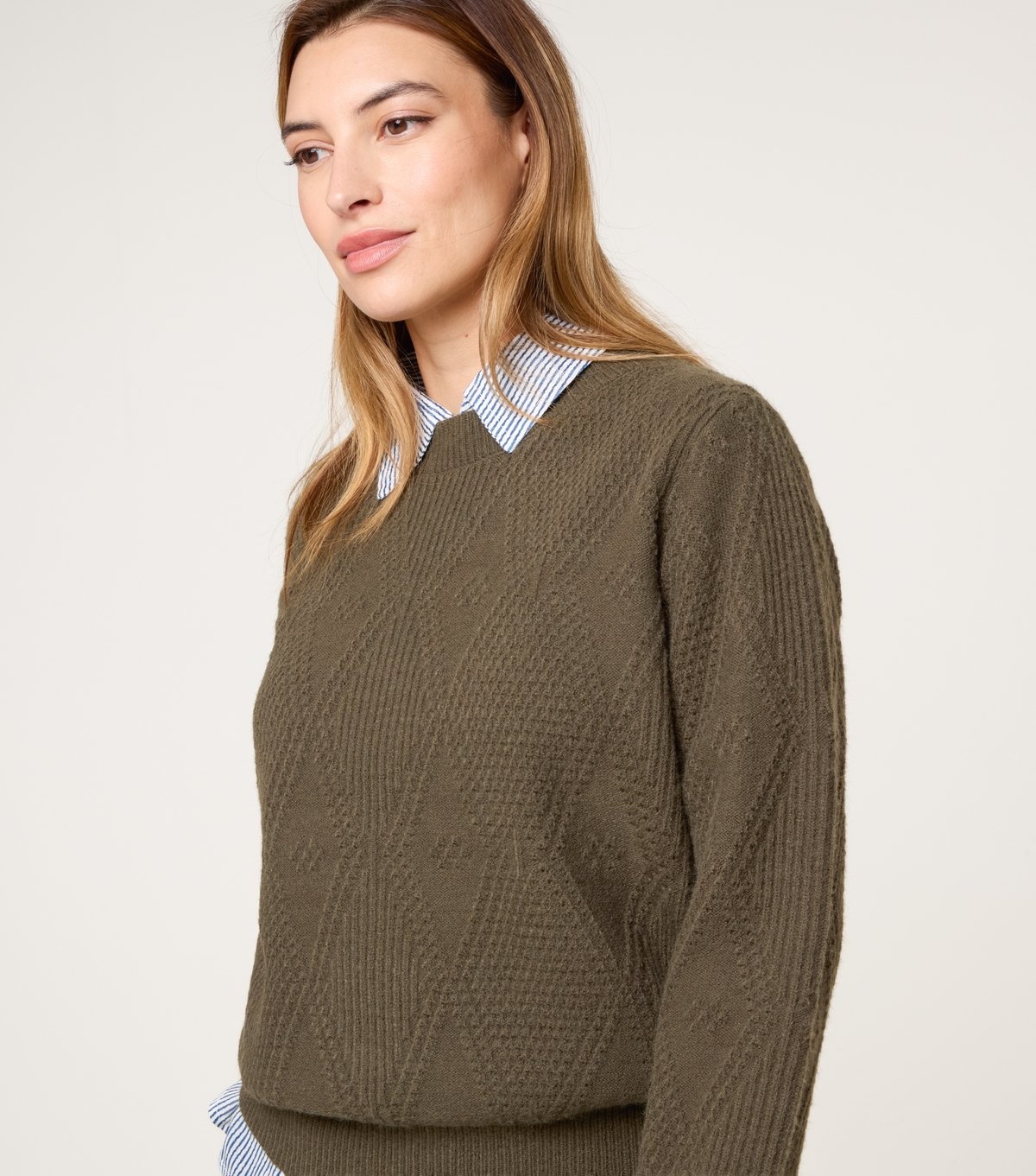 Blue Vanilla Women's Khaki Argyle Texture Jumper Blue Vanilla New Look - 3