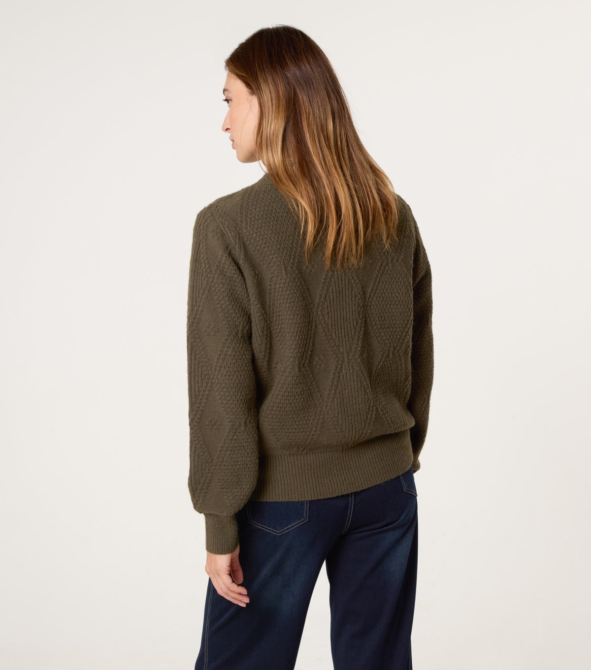 Blue Vanilla Women's Khaki Argyle Texture Jumper Blue Vanilla New Look - 4